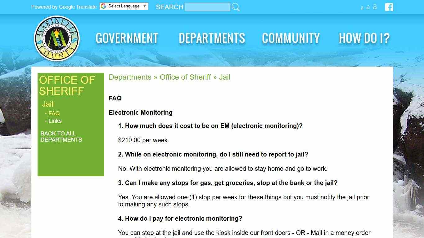 Marinette County » Departments » Office of Sheriff » Jail » FAQ