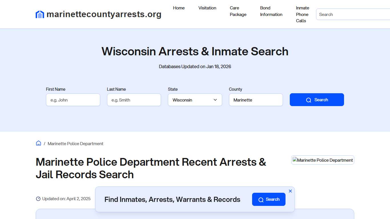 Marinette Police Department, WI Arrests, Records, Jail Roster Lookup
